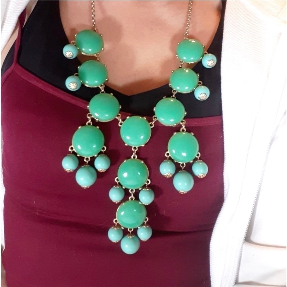 J. Crew Green & Turquoise Y2K Chunky Two Toned Bubble Bib Statement Necklace